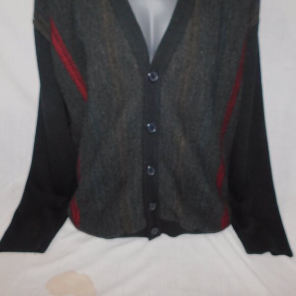 VTG Gran Sasso Mens 2XL Wool Blend Gray Red Grandpa Button Cardigan Sweater - Picture 3 of 12